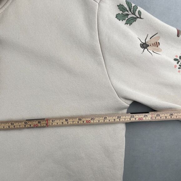 Hollister Hoodie Women M Cream Relaxed Fit Snake Floral Nature Graphic Pullover - Picture 10 of 13